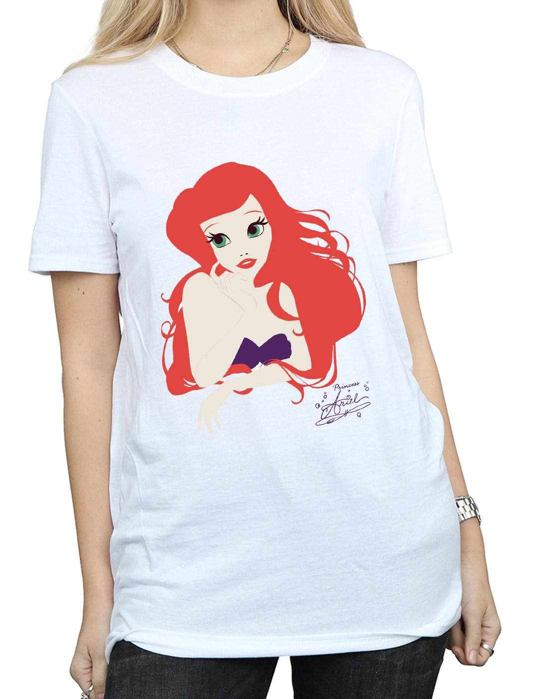 White - Side - The Little Mermaid Womens-Ladies Ariel Cotton Boyfriend T-Shirt