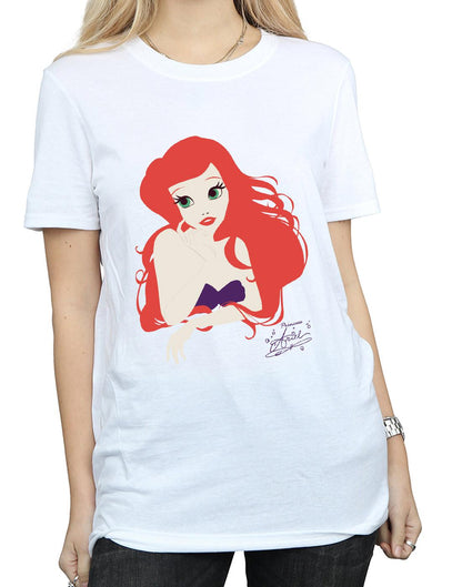 White - Side - The Little Mermaid Womens-Ladies Ariel Cotton Boyfriend T-Shirt