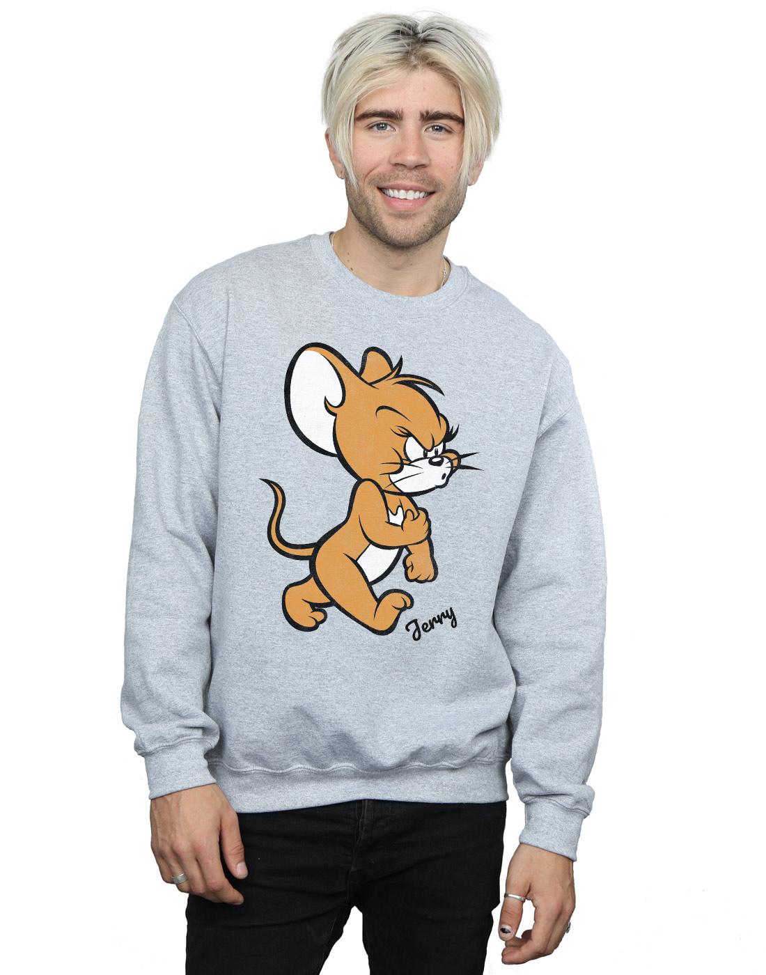 Sports Grey - Back - Tom and Jerry Mens Angry Mouse Cotton Sweatshirt