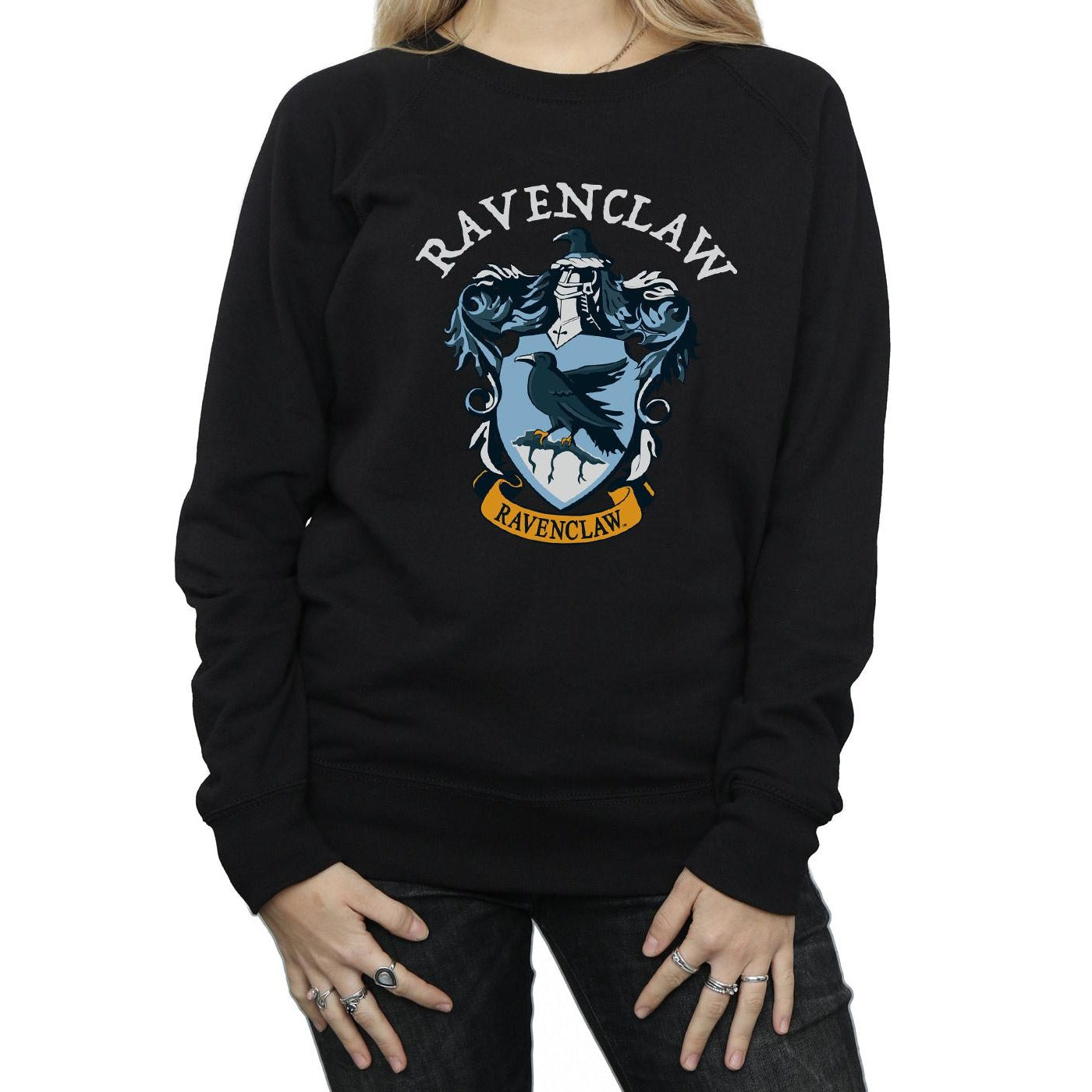 Black - Side - Harry Potter Womens-Ladies Ravenclaw Cotton Sweatshirt