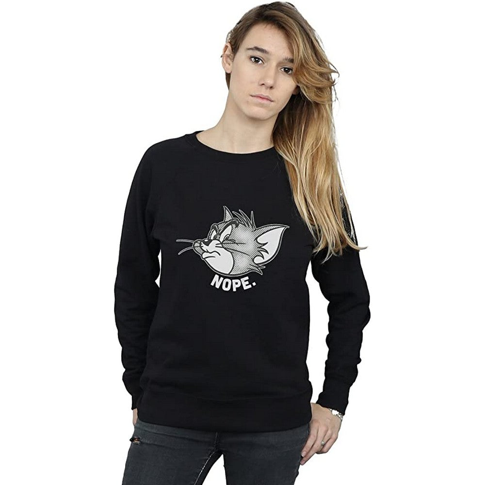 Black - Back - Tom and Jerry Womens-Ladies Nope Face Cotton Sweatshirt