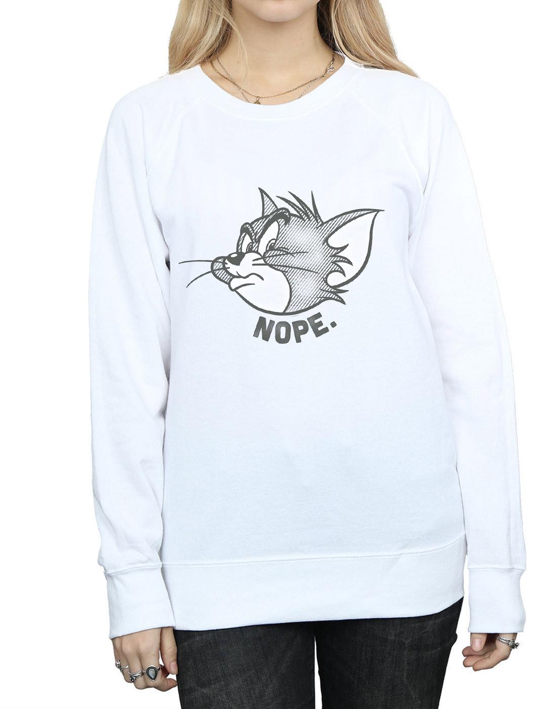 White - Side - Tom and Jerry Womens-Ladies Nope Face Cotton Sweatshirt