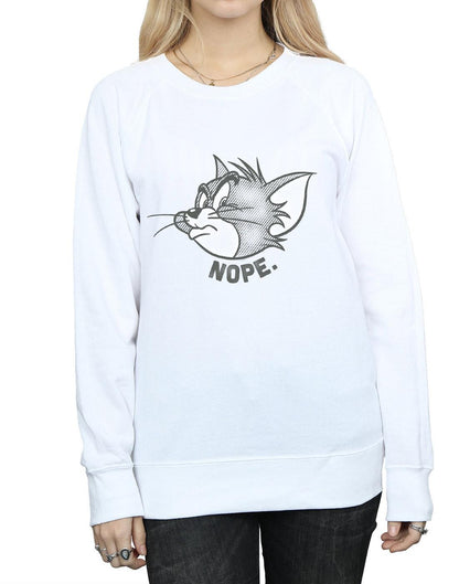 White - Side - Tom and Jerry Womens-Ladies Nope Face Cotton Sweatshirt