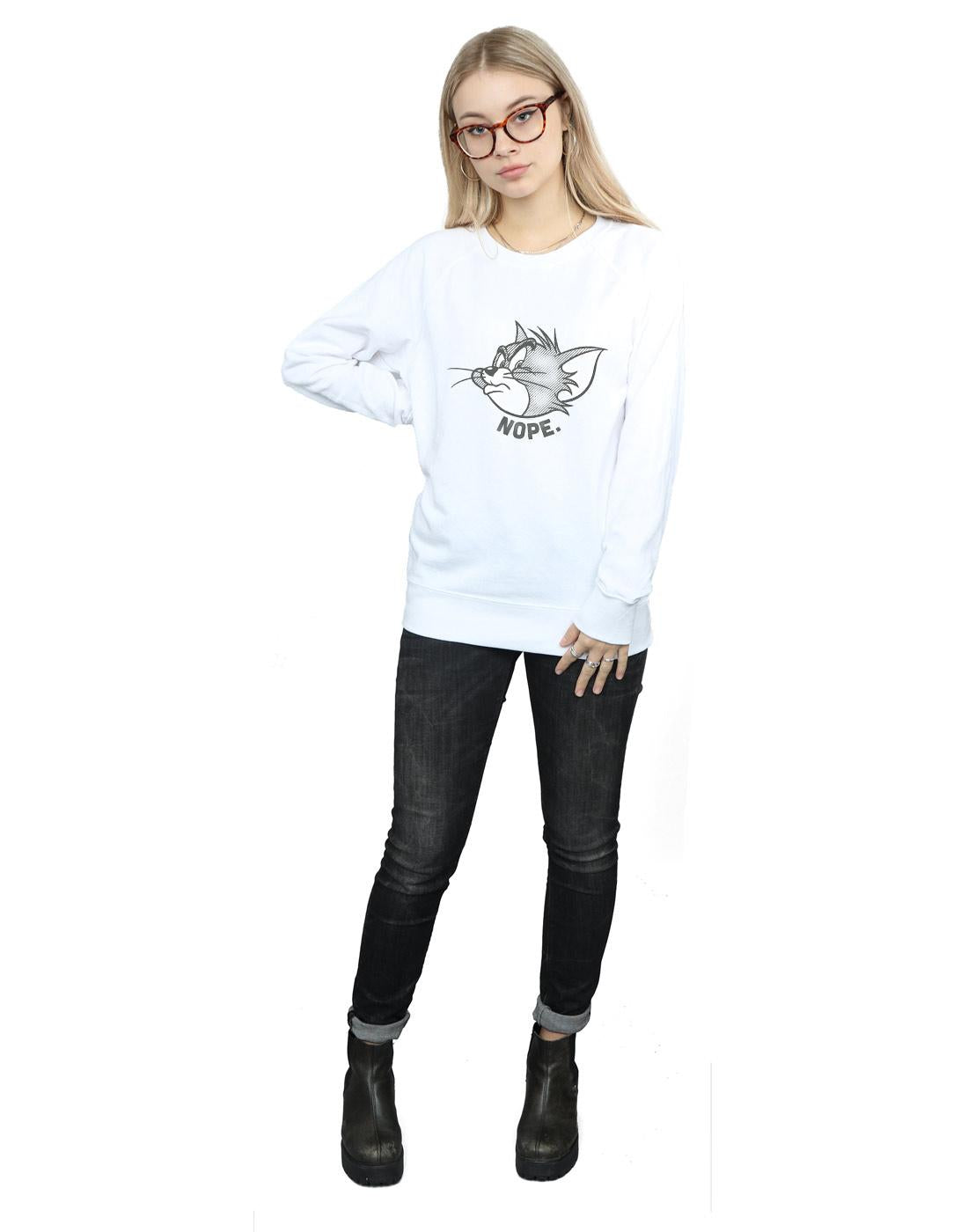 White - Lifestyle - Tom and Jerry Womens-Ladies Nope Face Cotton Sweatshirt
