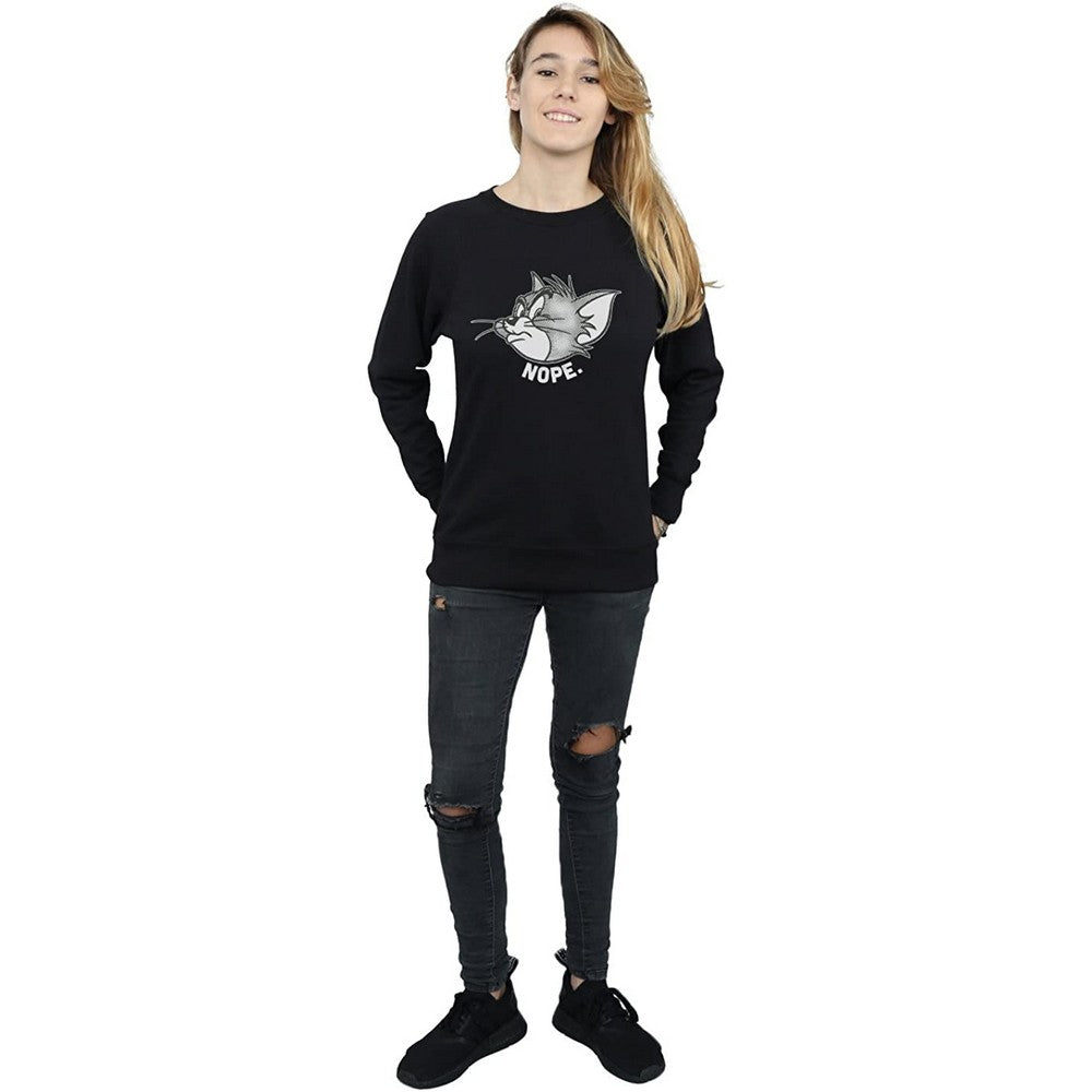 Black - Side - Tom and Jerry Womens-Ladies Nope Face Cotton Sweatshirt