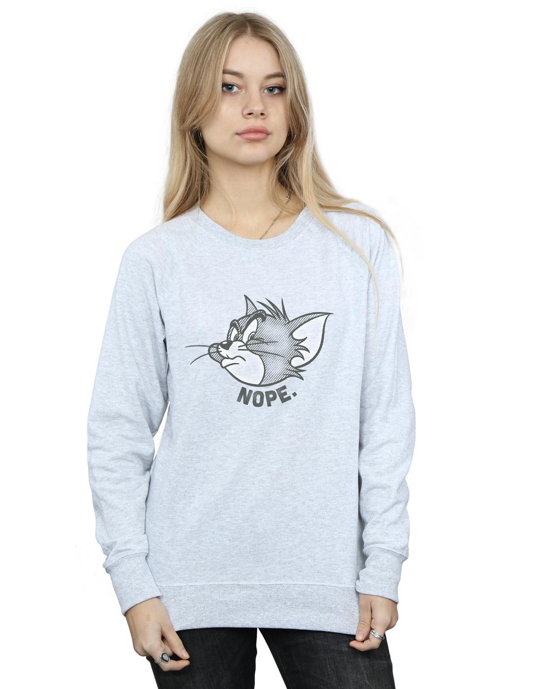 Heather Grey - Back - Tom and Jerry Womens-Ladies Nope Face Cotton Sweatshirt