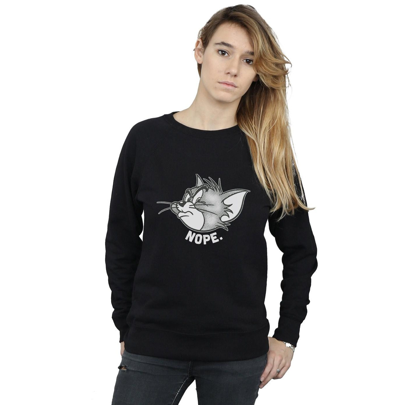 Black - Lifestyle - Tom and Jerry Womens-Ladies Nope Face Cotton Sweatshirt