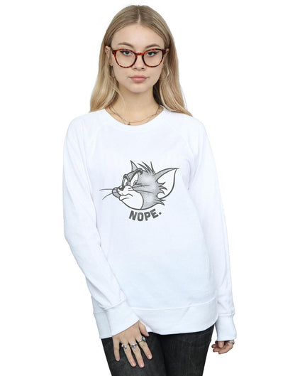 White - Back - Tom and Jerry Womens-Ladies Nope Face Cotton Sweatshirt