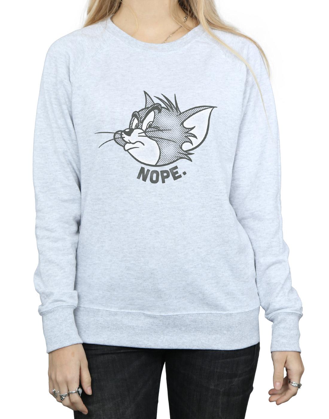 Heather Grey - Side - Tom and Jerry Womens-Ladies Nope Face Cotton Sweatshirt
