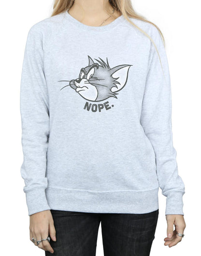 Heather Grey - Side - Tom and Jerry Womens-Ladies Nope Face Cotton Sweatshirt