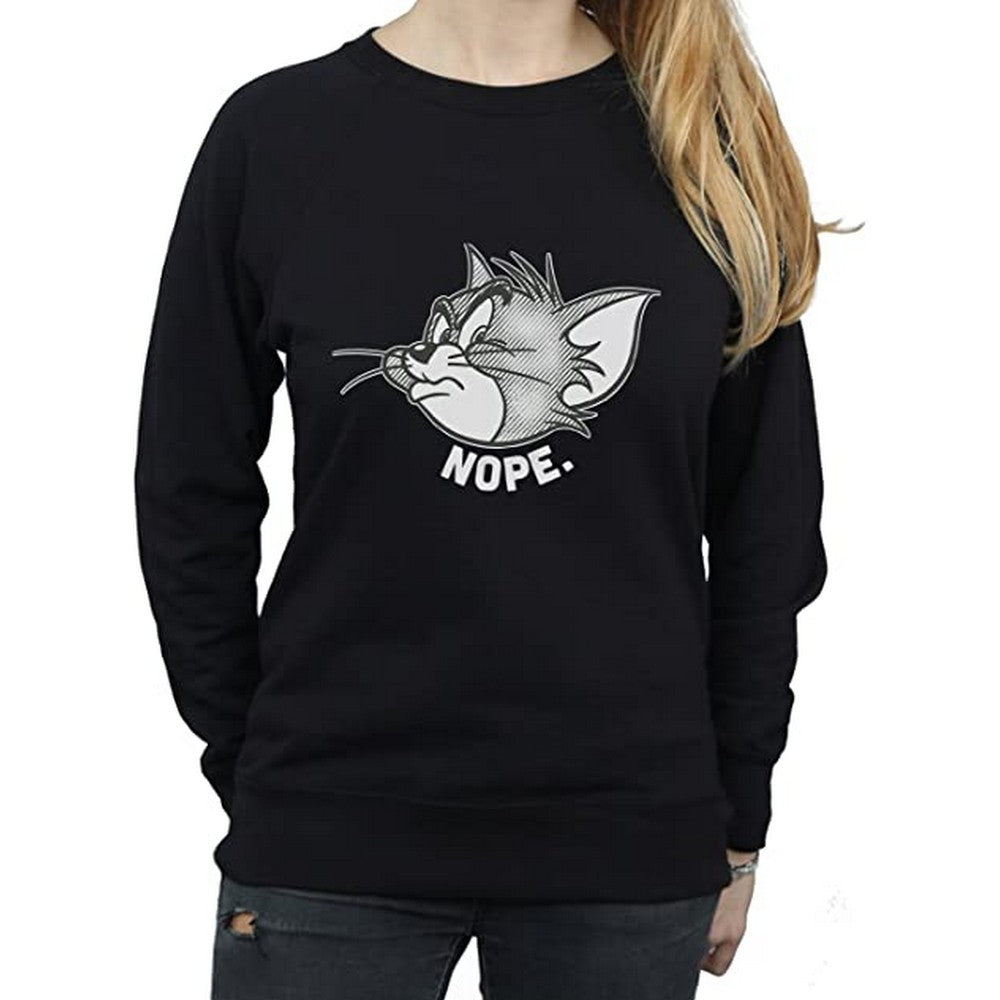 Black - Front - Tom and Jerry Womens-Ladies Nope Face Cotton Sweatshirt