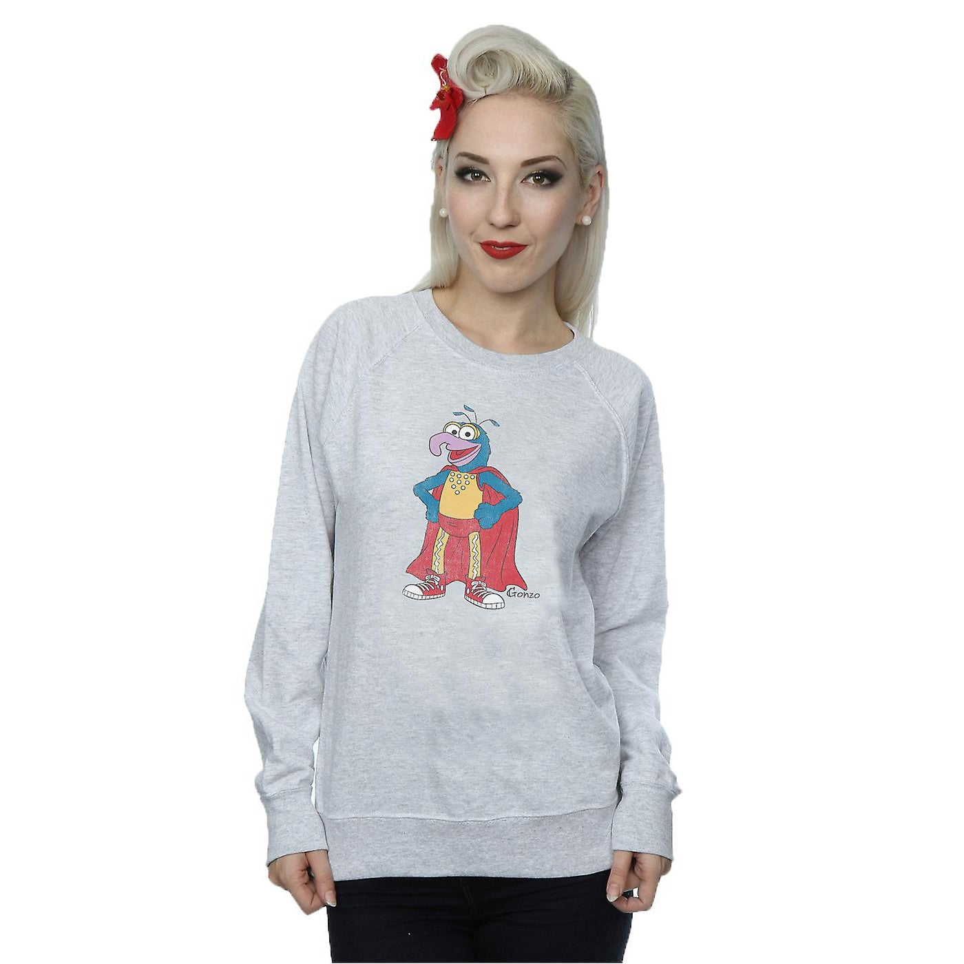 Heather Grey - Back - The Muppets Womens-Ladies Classic Gonzo Heather Sweatshirt