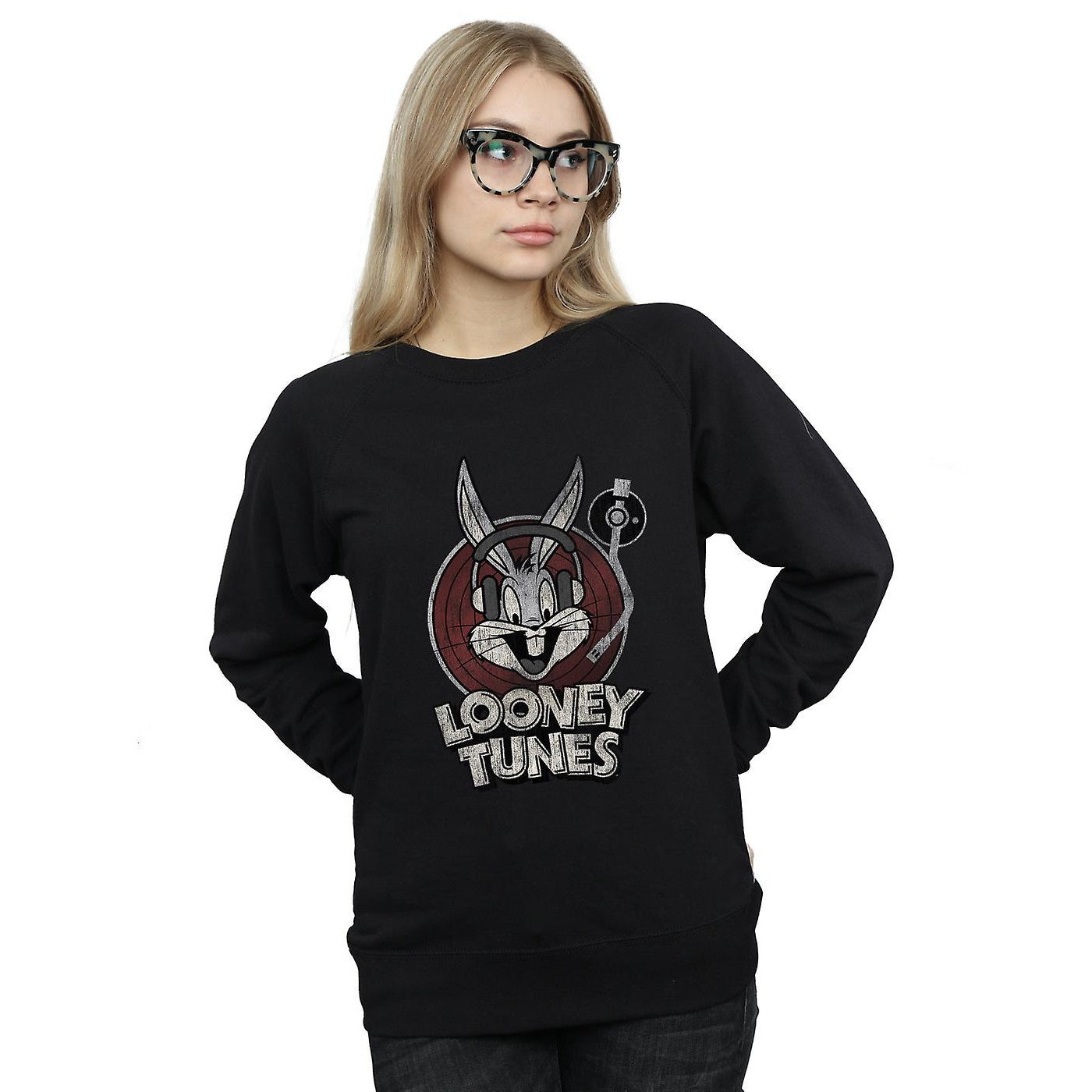 Black - Side - Looney Tunes Womens-Ladies Bugs Bunny Logo Cotton Sweatshirt
