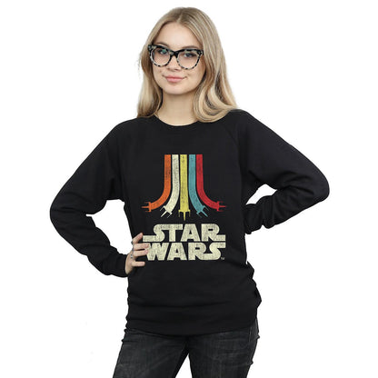 Black - Back - Star Wars Womens-Ladies Retro Rainbow Cotton Sweatshirt