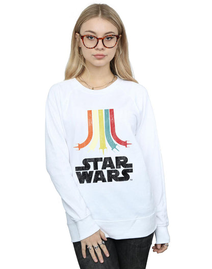 White - Back - Star Wars Womens-Ladies Retro Rainbow Cotton Sweatshirt