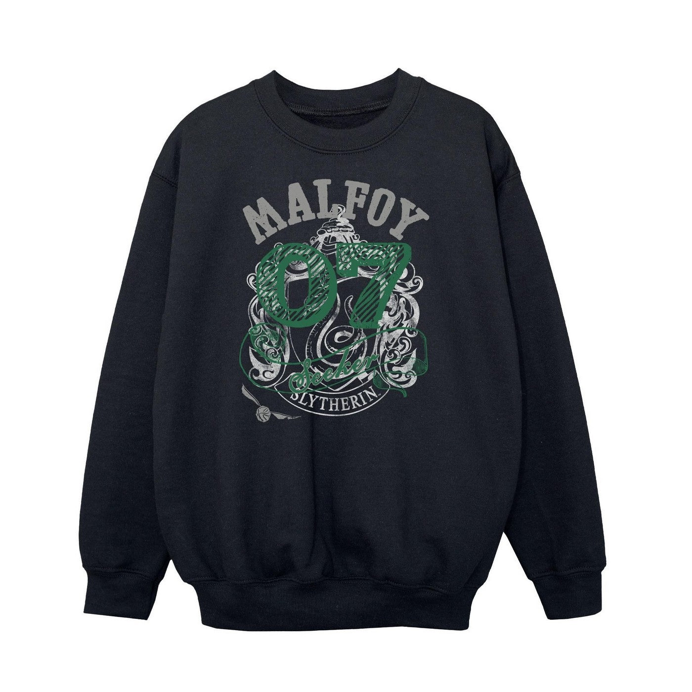 Black - Front - Harry Potter Boys Seeker Draco Malfoy Slytherin Cotton Sweatshirt