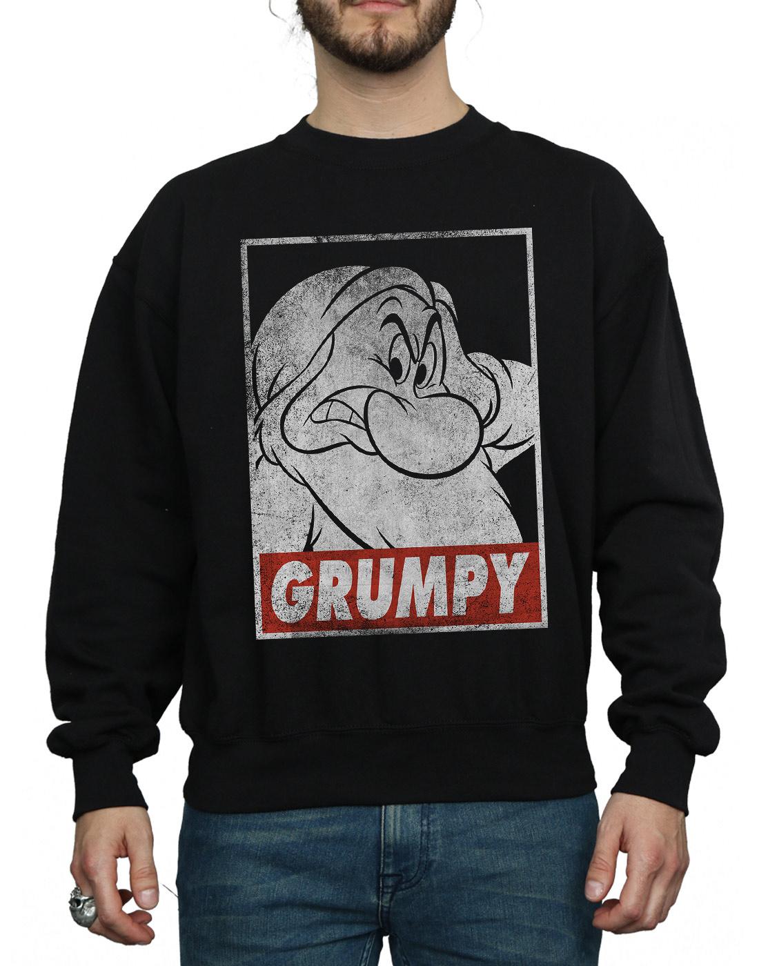 Black - Side - Snow White And The Seven Dwarfs Mens Grumpy Poster Cotton Sweatshirt