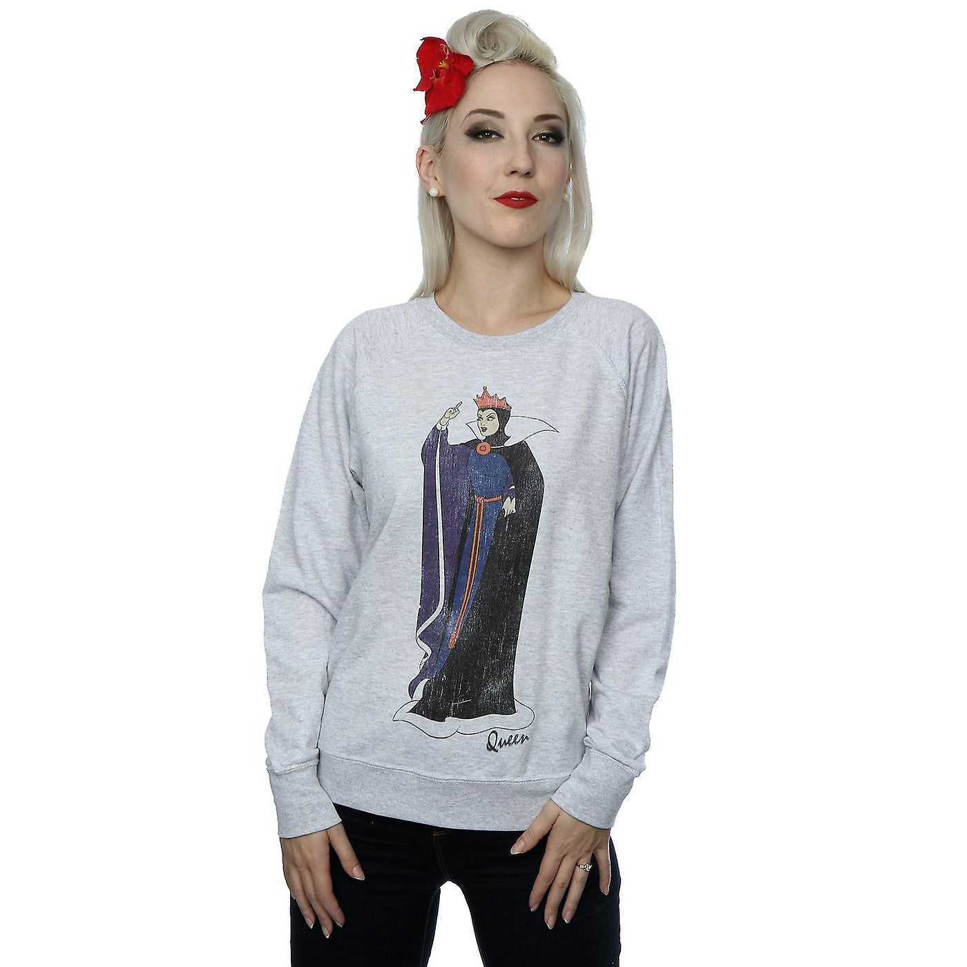 Heather Grey - Back - Snow White And The Seven Dwarfs Womens-Ladies Classic Evil Queen Heather Sweatshirt