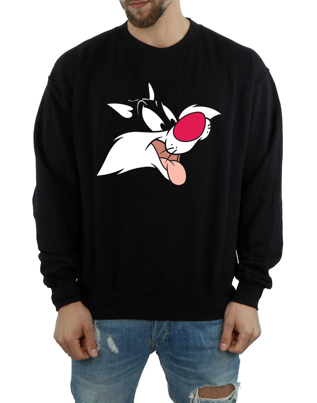 Black - Close up - Looney Tunes Mens Sylvester Cotton Sweatshirt