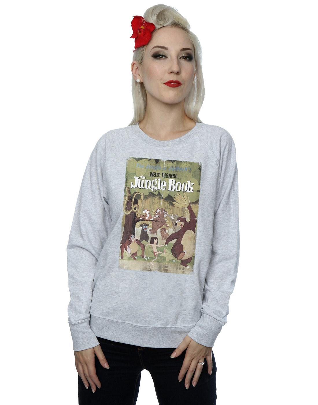 Heather Grey - Back - Jungle Book Womens-Ladies Retro Poster Sweatshirt