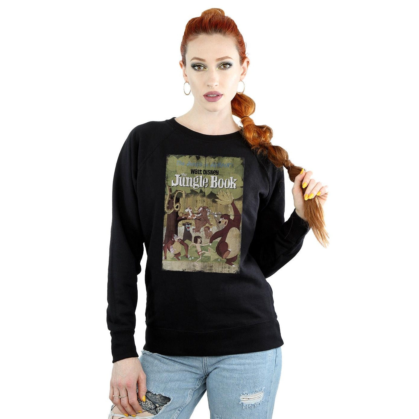Black - Back - Jungle Book Womens-Ladies Retro Poster Sweatshirt