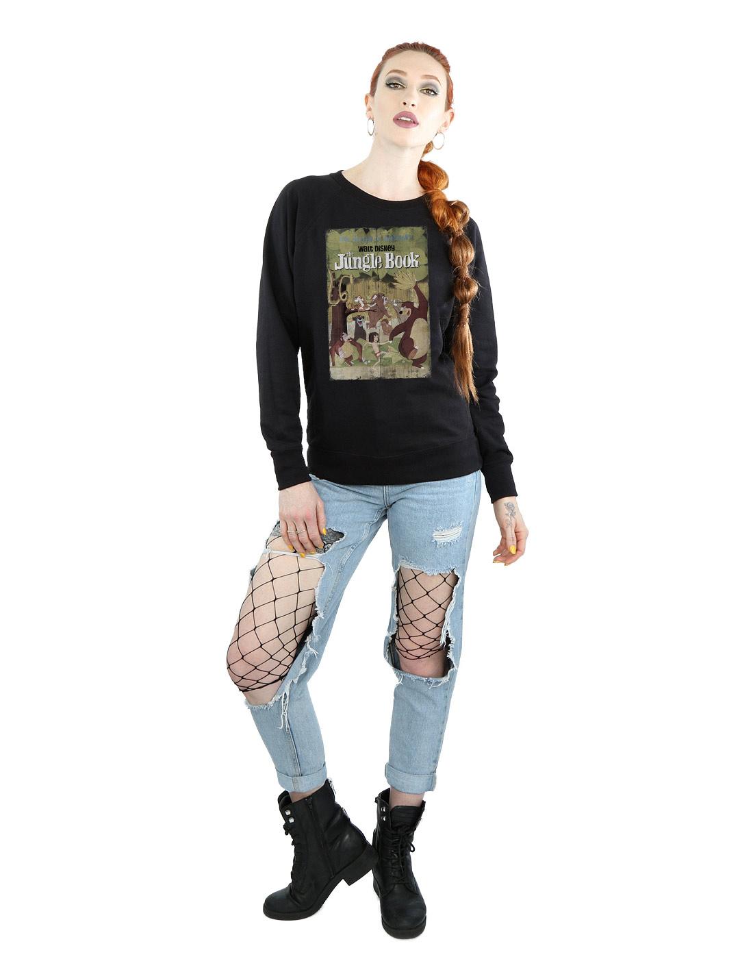 Black - Pack Shot - Jungle Book Womens-Ladies Retro Poster Sweatshirt