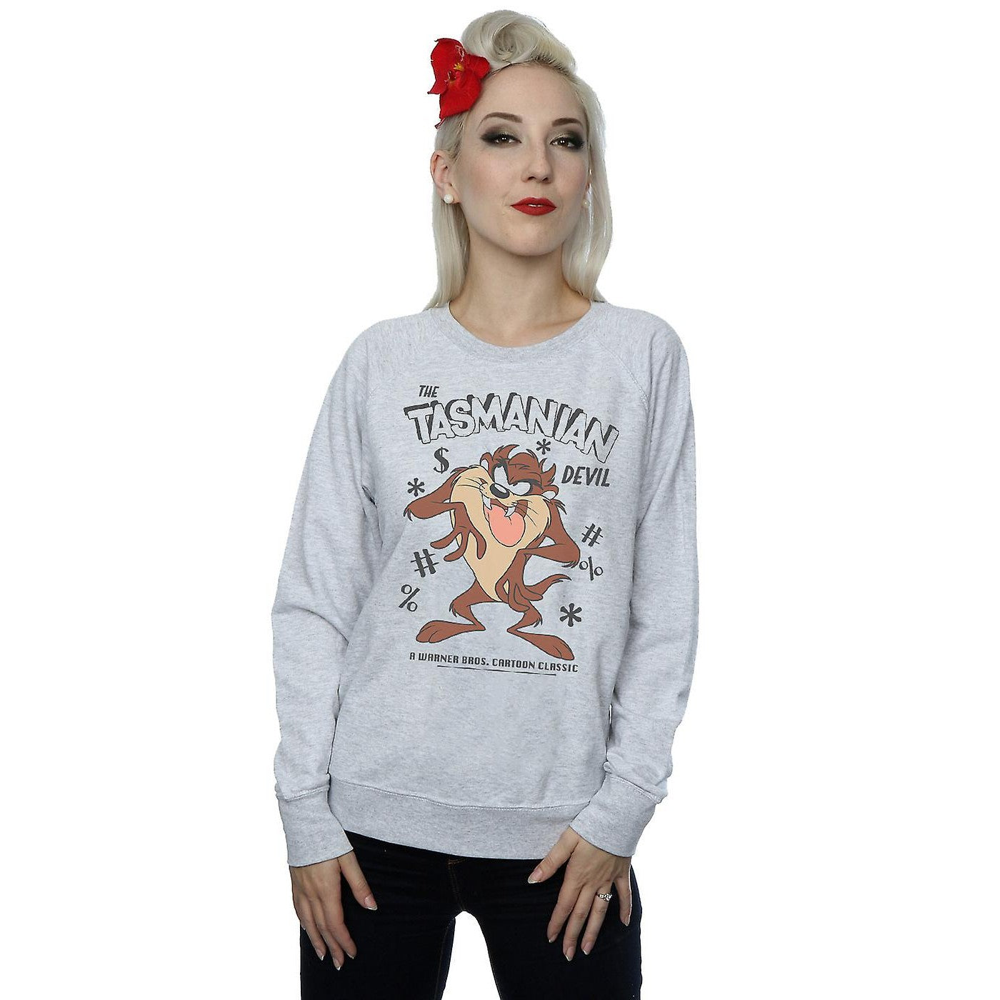 Grey - Back - Looney Tunes Womens-Ladies Tasmanian Devil Vintage Heather Sweatshirt