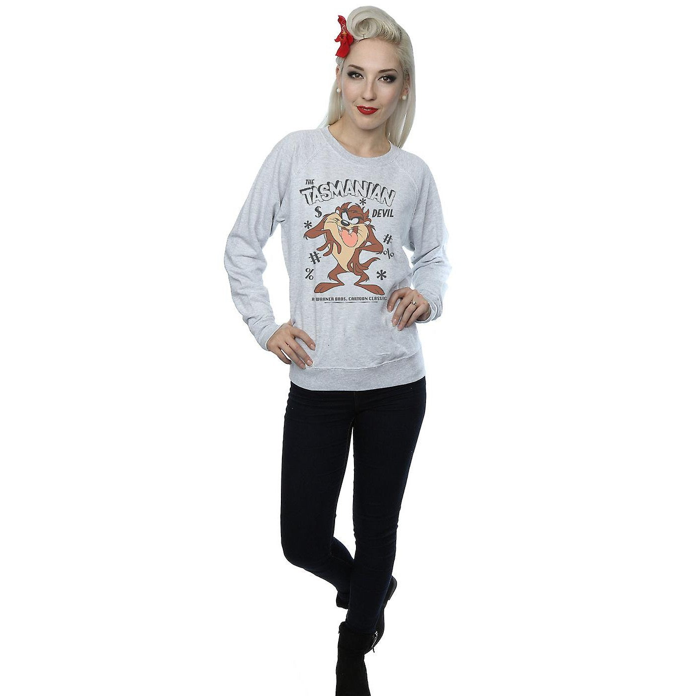 Grey - Side - Looney Tunes Womens-Ladies Tasmanian Devil Vintage Heather Sweatshirt