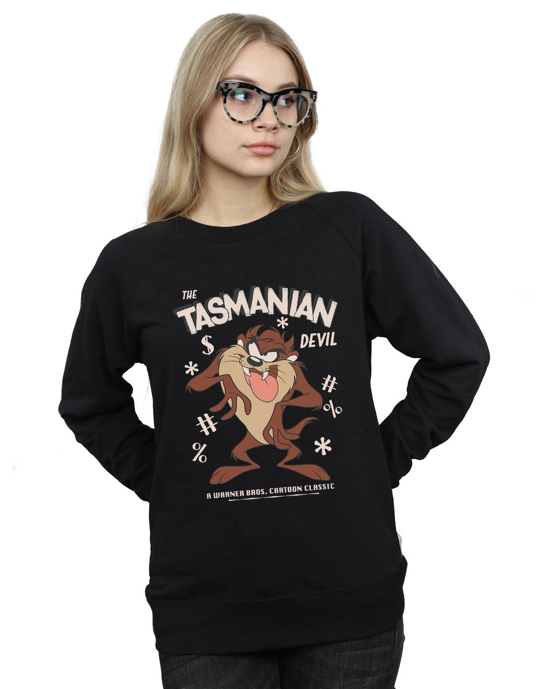 Black - Back - Looney Tunes Womens-Ladies Tasmanian Devil Vintage Heather Sweatshirt