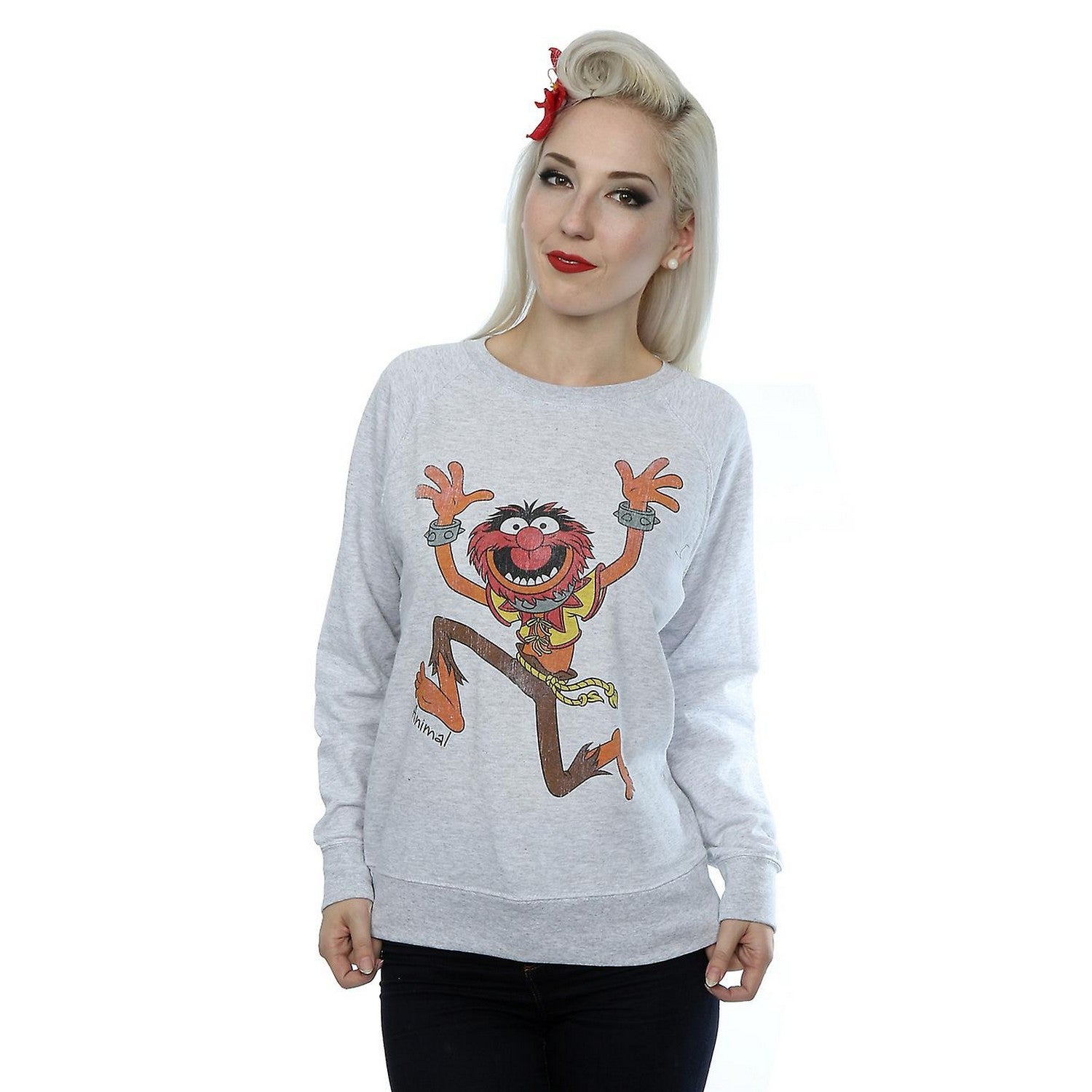 Heather Grey - Back - The Muppets Womens-Ladies Animal Sweatshirt
