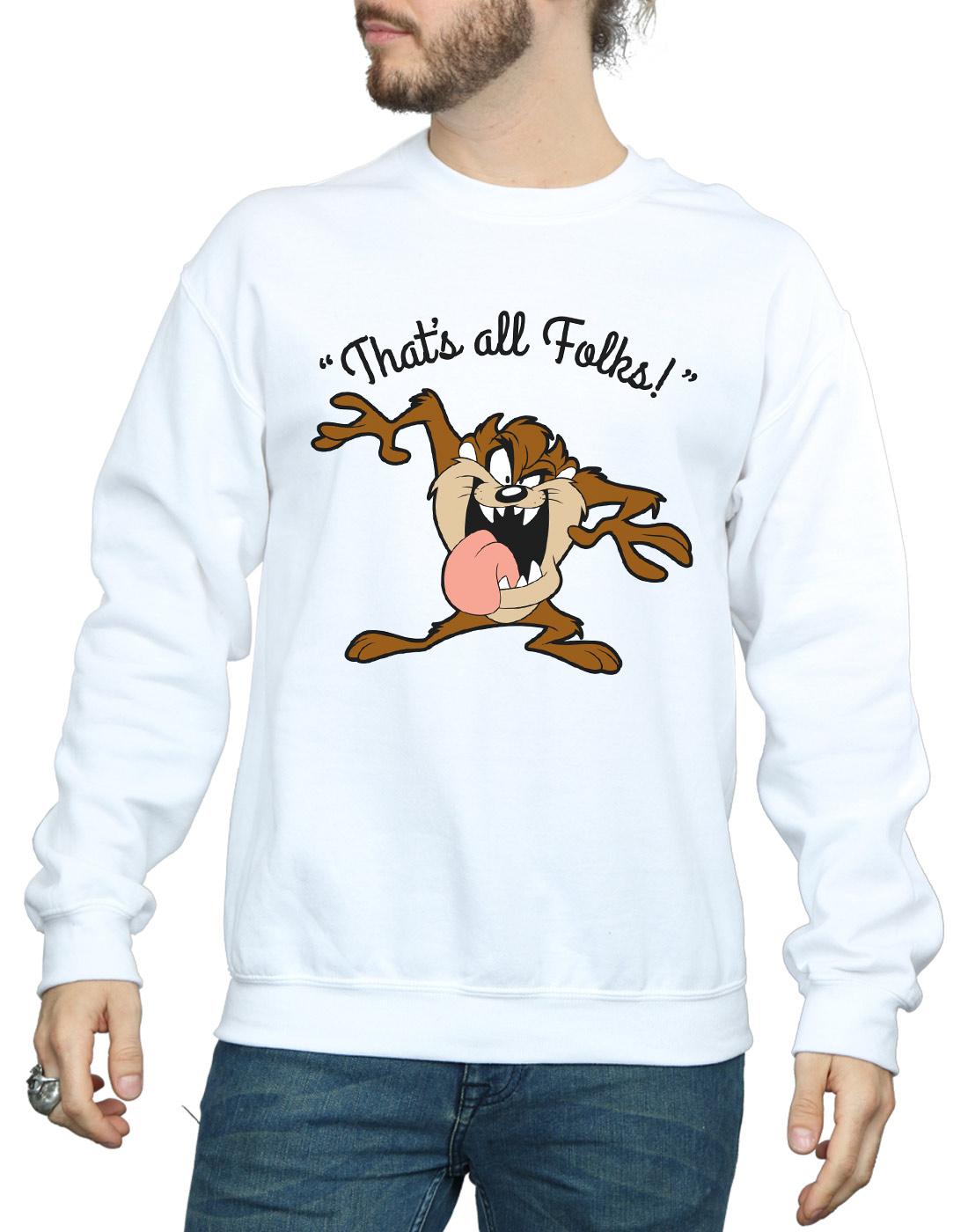 White - Side - Looney Tunes Mens That´s All Folks Taz Sweatshirt