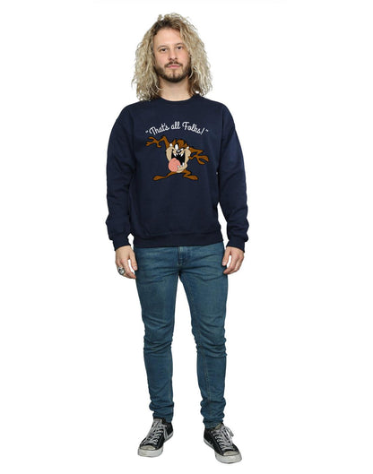 Navy Blue - Close up - Looney Tunes Mens That´s All Folks Taz Sweatshirt