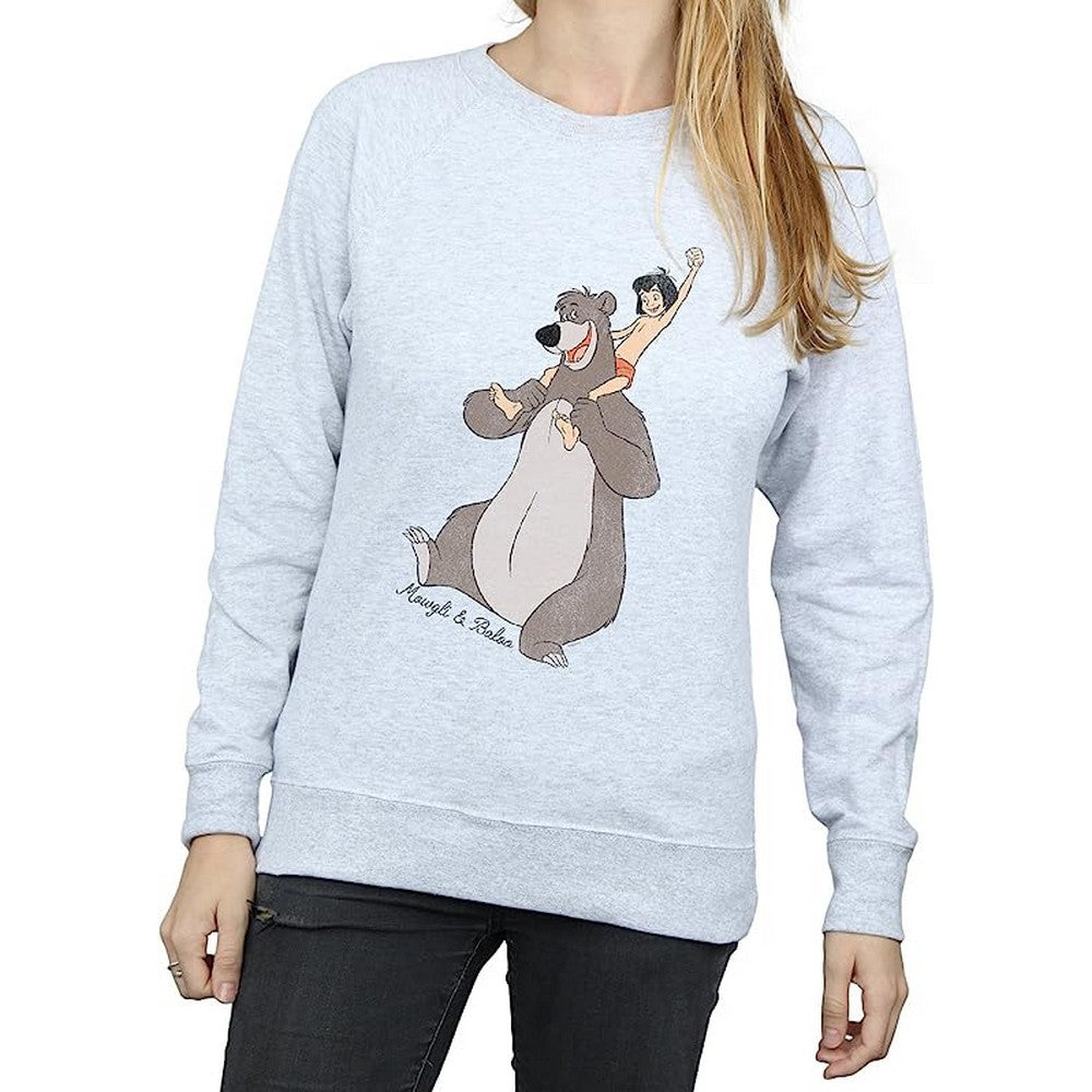 Heather Grey - Back - Jungle Book Womens-Ladies Classic Mowgli And Baloo Sweatshirt