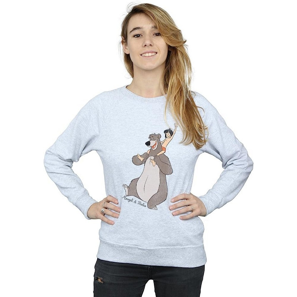Heather Grey - Side - Jungle Book Womens-Ladies Classic Mowgli And Baloo Sweatshirt