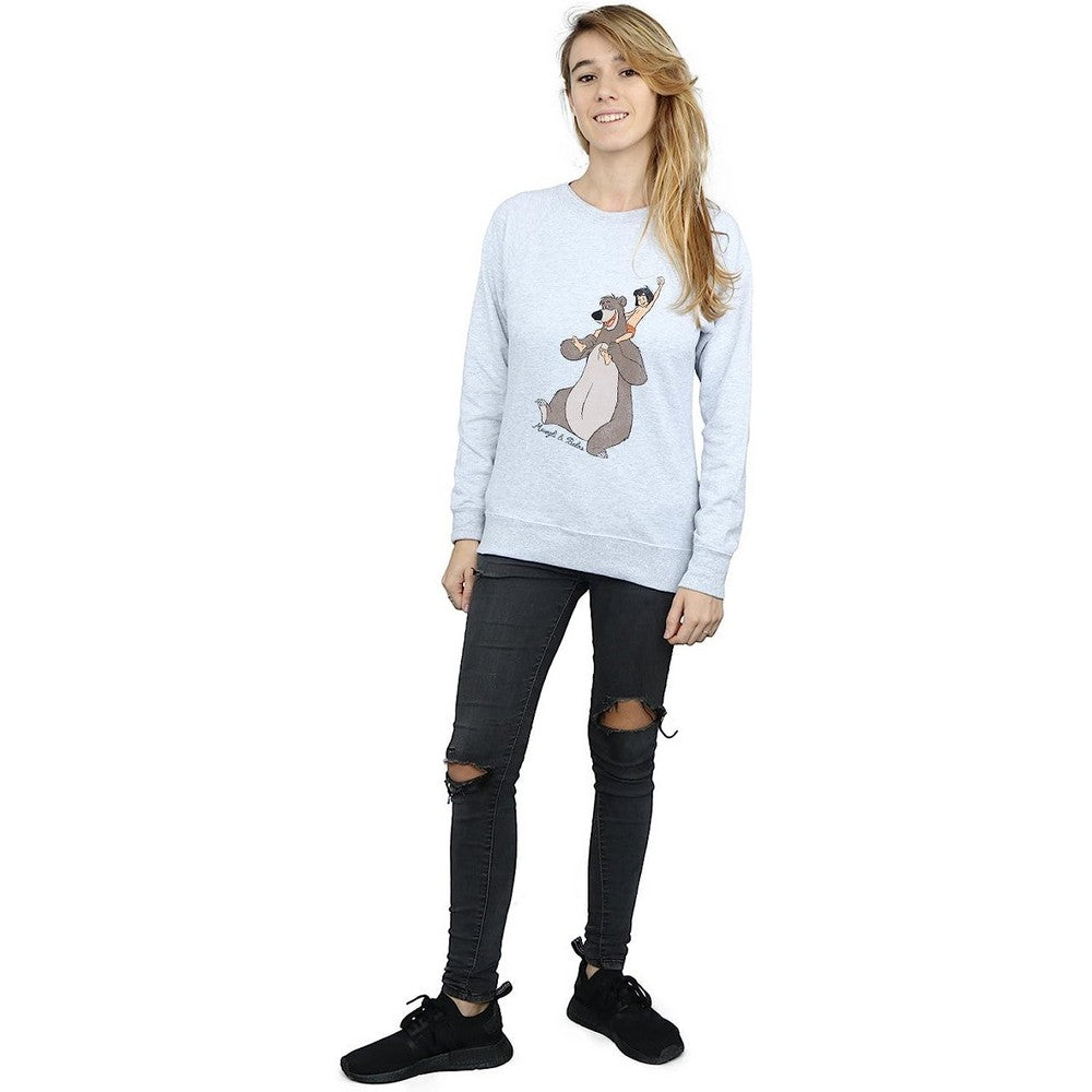 Heather Grey - Lifestyle - Jungle Book Womens-Ladies Classic Mowgli And Baloo Sweatshirt