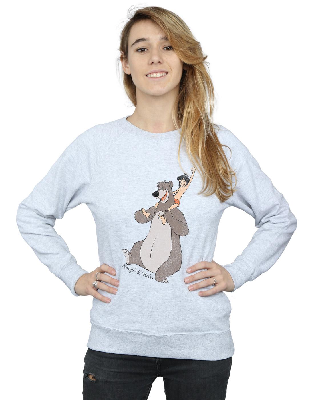 Heather Grey - Pack Shot - Jungle Book Womens-Ladies Classic Mowgli And Baloo Sweatshirt