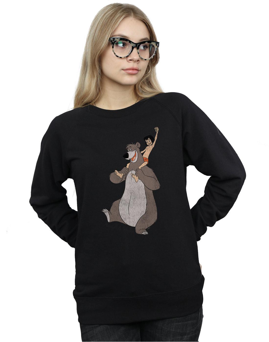 Black - Back - Jungle Book Womens-Ladies Classic Mowgli And Baloo Sweatshirt