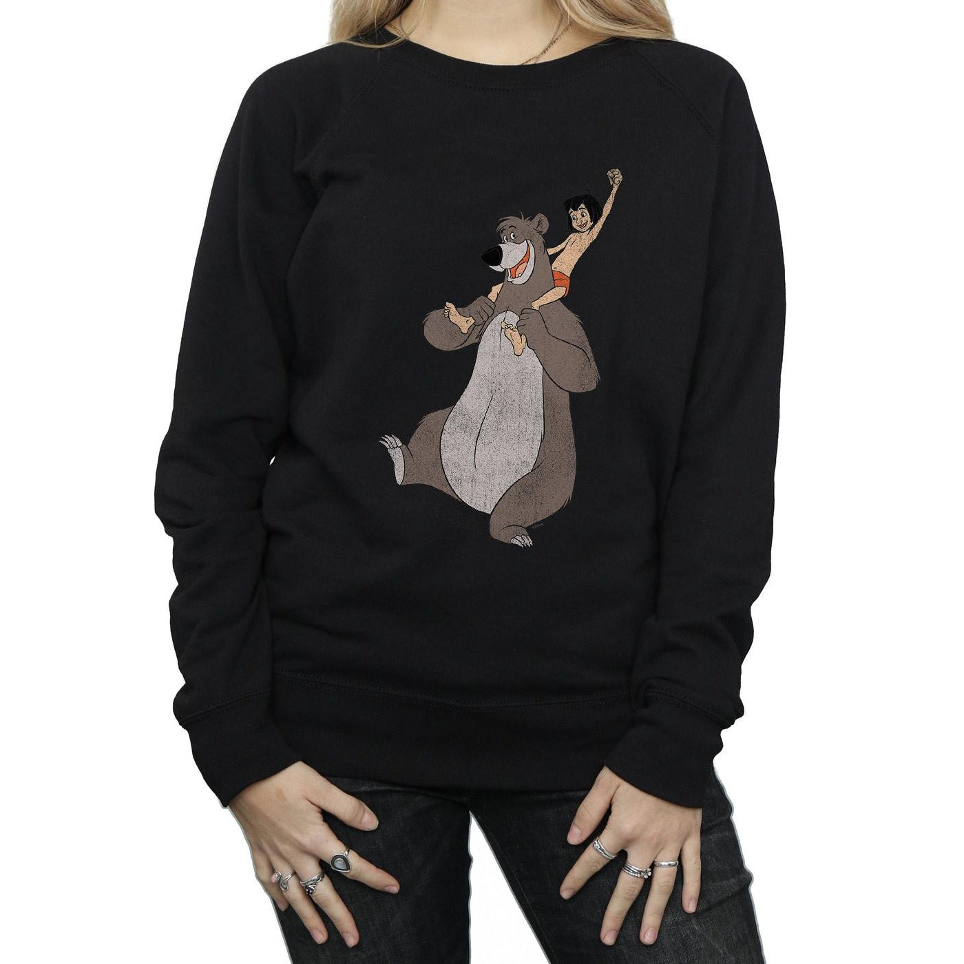 Black - Side - Jungle Book Womens-Ladies Classic Mowgli And Baloo Sweatshirt