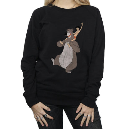 Black - Side - Jungle Book Womens-Ladies Classic Mowgli And Baloo Sweatshirt