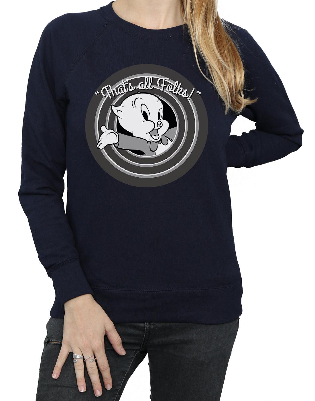 Navy Blue - Lifestyle - Looney Tunes Womens-Ladies That´s All Folks Porky Pig Sweatshirt