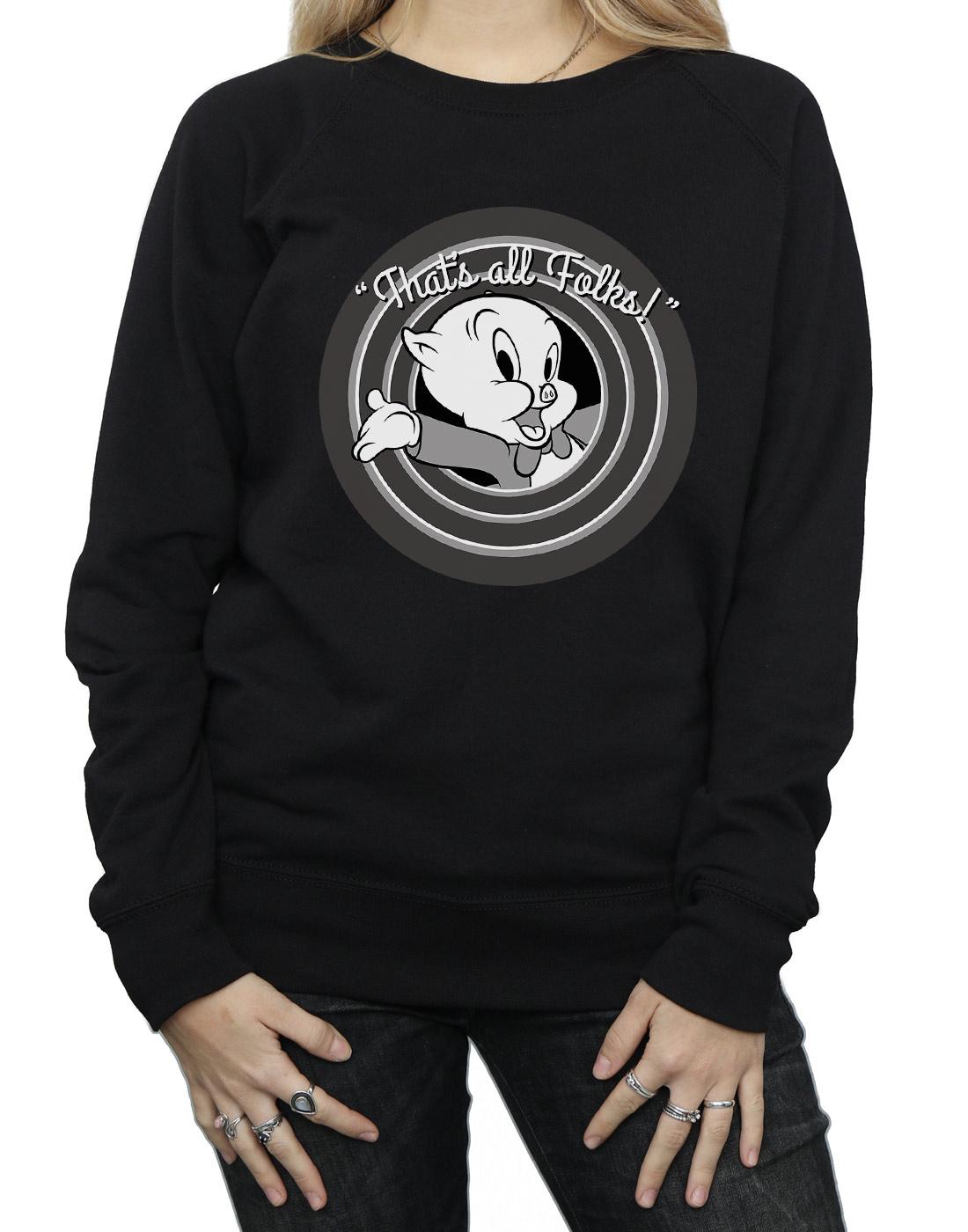 Black - Lifestyle - Looney Tunes Womens-Ladies That´s All Folks Porky Pig Sweatshirt