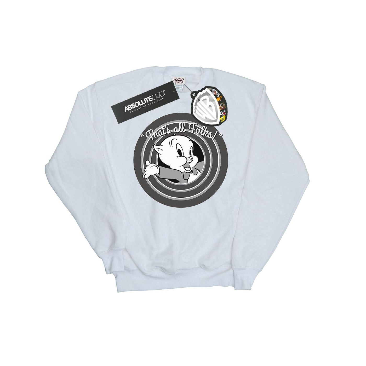 White - Front - Looney Tunes Womens-Ladies That´s All Folks Porky Pig Sweatshirt