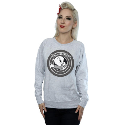 Heather Grey - Back - Looney Tunes Womens-Ladies That´s All Folks Porky Pig Sweatshirt