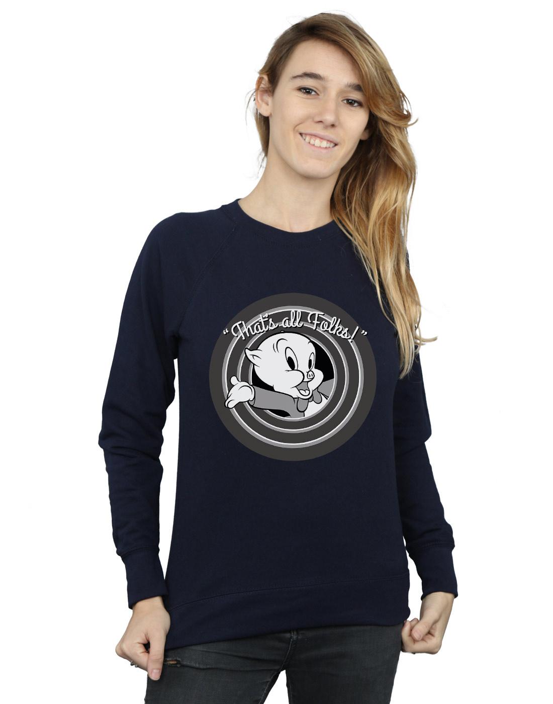 Navy Blue - Back - Looney Tunes Womens-Ladies That´s All Folks Porky Pig Sweatshirt