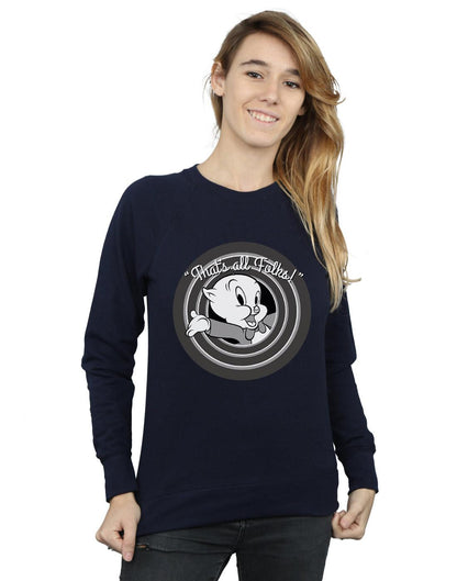 Navy Blue - Back - Looney Tunes Womens-Ladies That´s All Folks Porky Pig Sweatshirt
