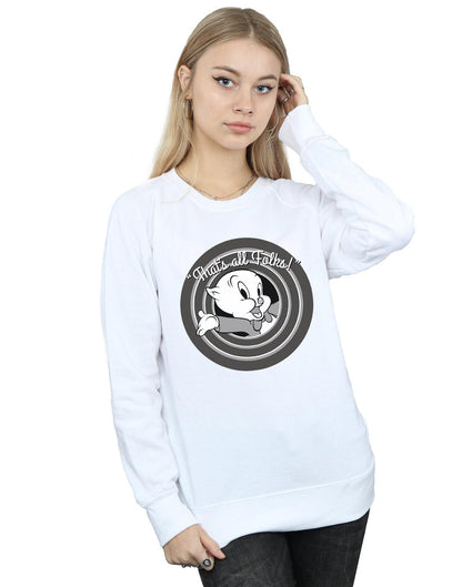 White - Back - Looney Tunes Womens-Ladies That´s All Folks Porky Pig Sweatshirt