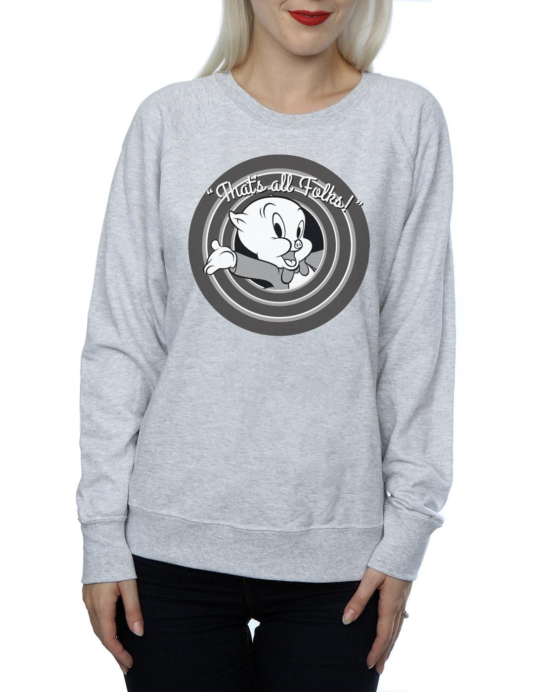 Heather Grey - Side - Looney Tunes Womens-Ladies That´s All Folks Porky Pig Sweatshirt
