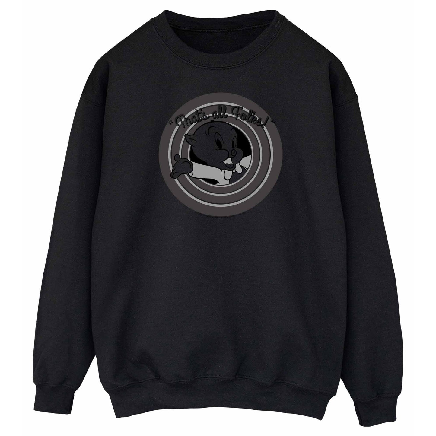 Black - Front - Looney Tunes Womens-Ladies That´s All Folks Porky Pig Sweatshirt