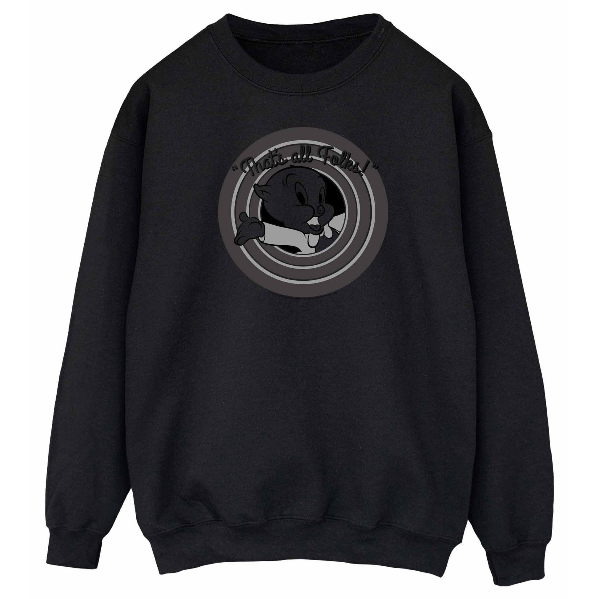 Black - Front - Looney Tunes Womens-Ladies That´s All Folks Porky Pig Sweatshirt