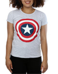 Heather Grey - Side - Captain America Womens-Ladies Shield T-Shirt